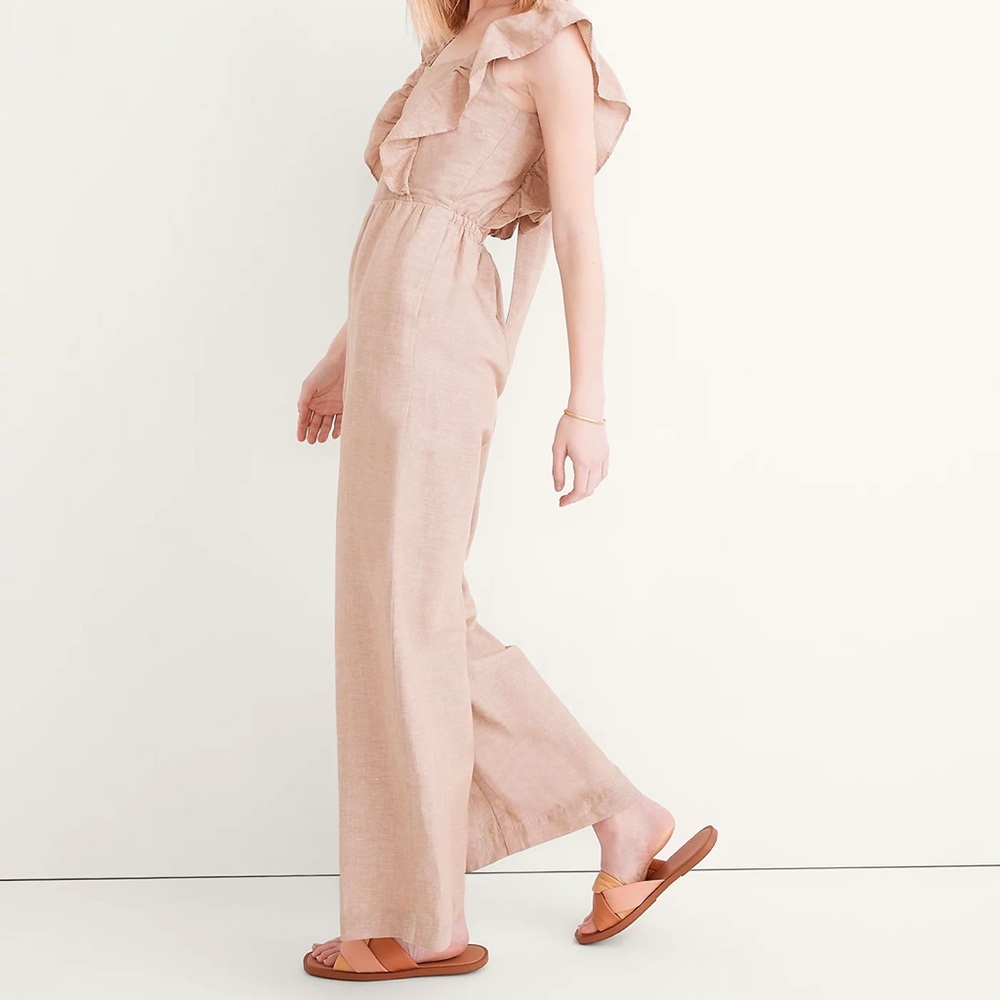 Madewell Blush Pink Ruffle Strap Linen Jumpsuit - Picture 3 of 5